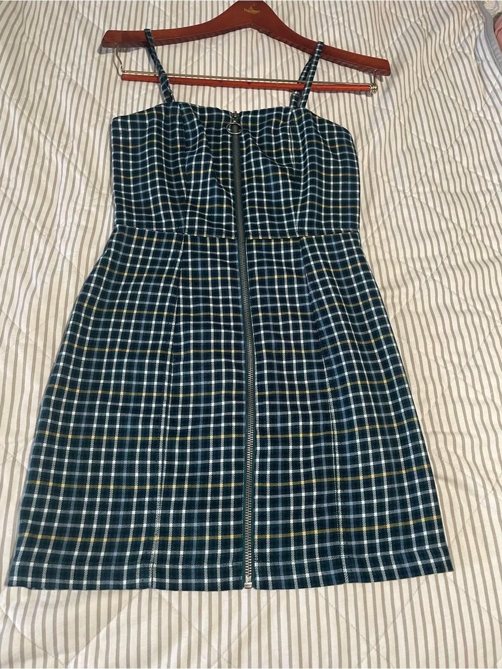 Aeropostale Green Plaid Zip-Front Mini Dress